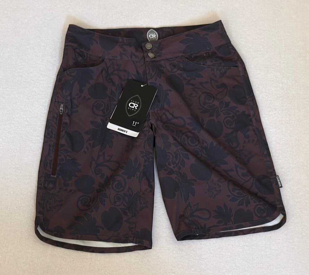 Club Ride Womens Cycling Shorts Brown Floral 11 Inseam NWT Bike Mountain MTB